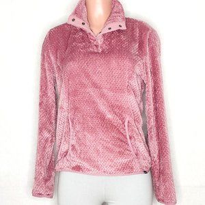 Eddie Bauer Plush Pullover Jacket 1/4 Snap Front Kangaroo Pocket Pink